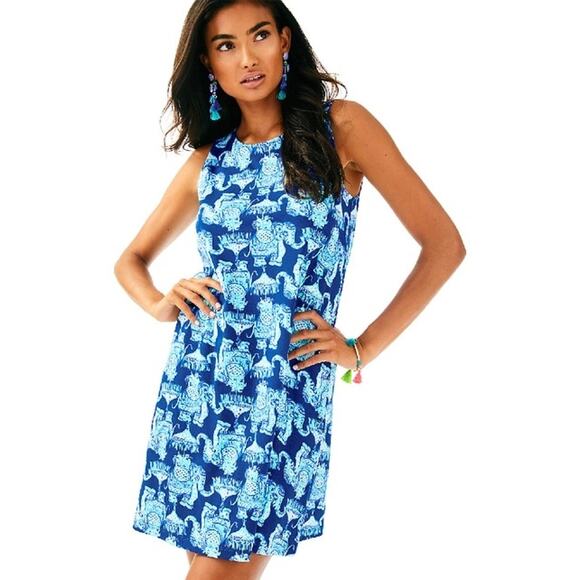 Lilly Pulitzer Women's Kristen Dress Deep Indigo Joy Ride Elephant Blue Large - Picture 1 of 8